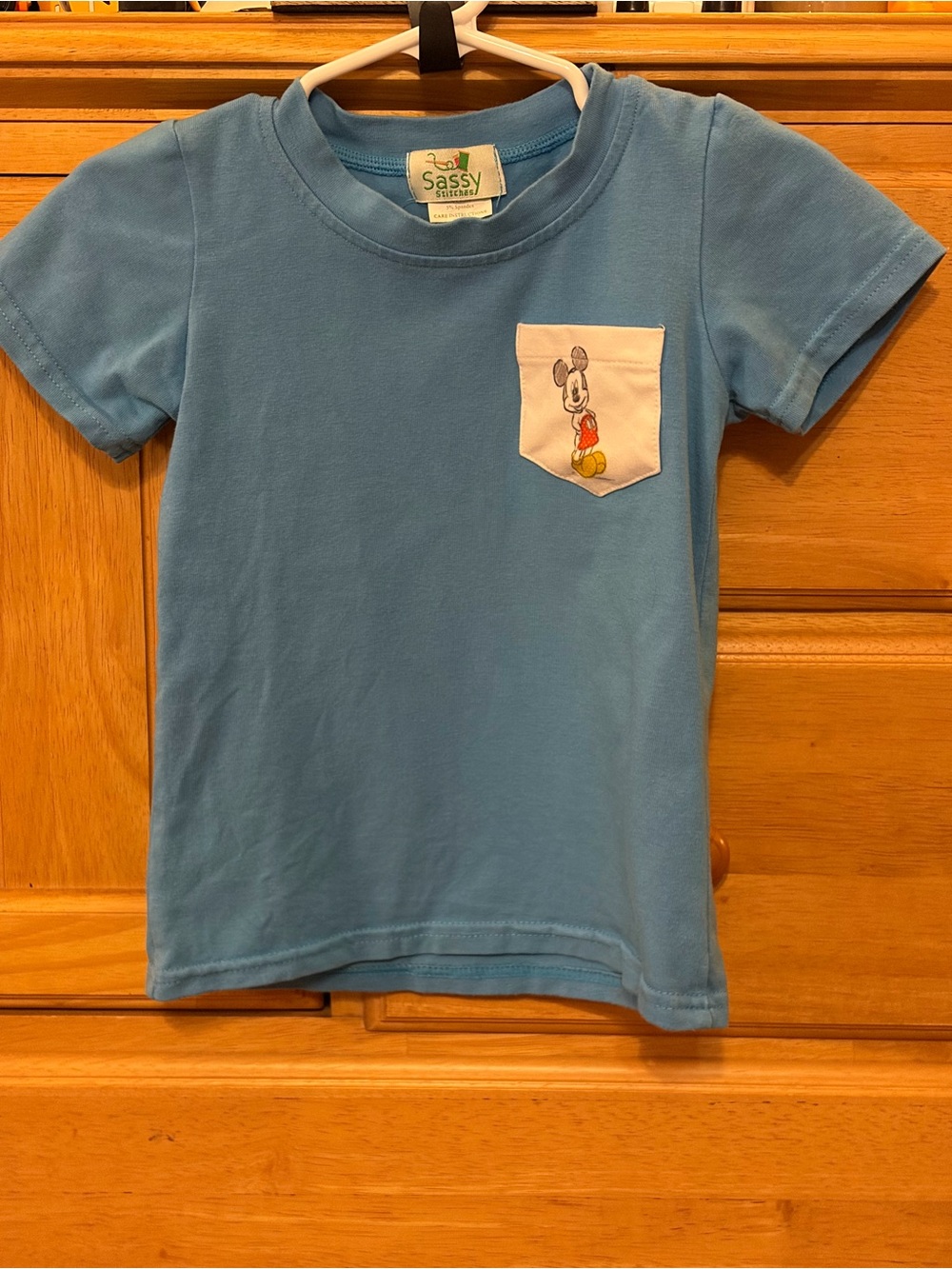 Sassy Stitches Adorable Blue Tee w/Disney's Mickey Mouse on the Pocket Size 2T